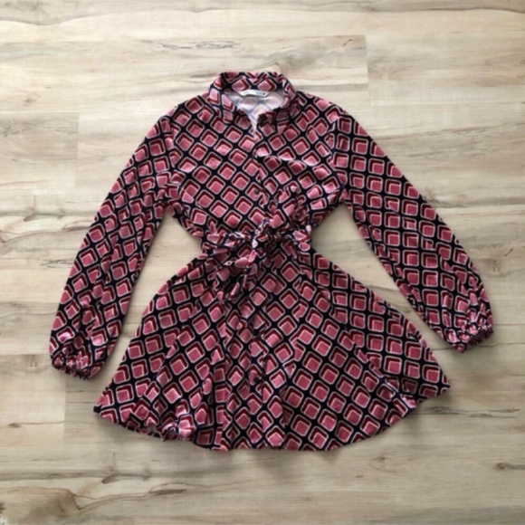 Zara Geometric Colour Block Full Button Up Dress - Picture 1 of 7